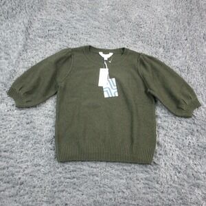 Market & Spruce Sweater Womens Medium Green 3/4 Balloon Sleeve Crewneck NWT